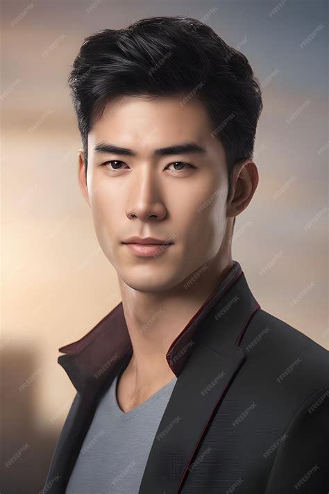 Portrait of a handsome young asian man in black suit | Premium AI ...
