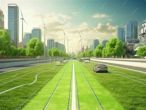 Premium Photo | Electric car with highway filled with grass and nature ...