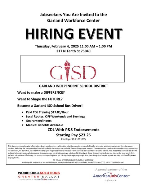 Garland ISD Hiring Event - Workforce Solutions Greater Dallas