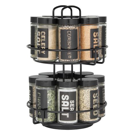 Kamenstein 16 Jar Metal Spice Rack Spices Included 11 in Tall Black ...