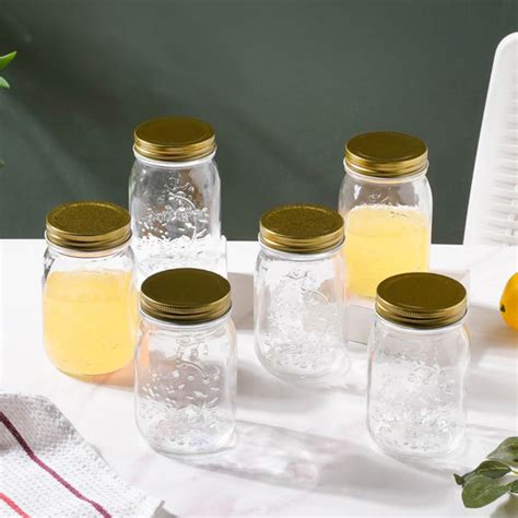 Storage Glass Jar With Gold Lid Set Of 6 450ml Online - Premium Jar ...
