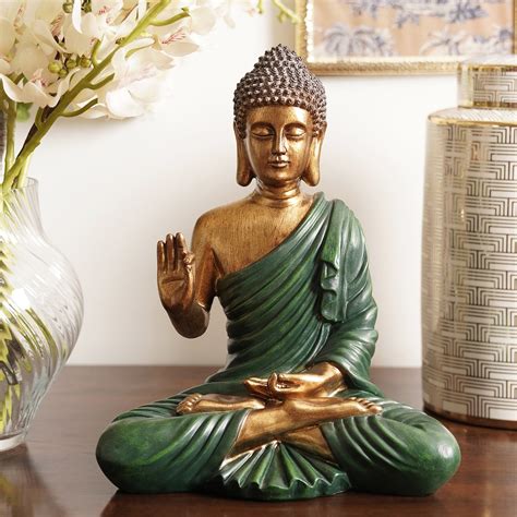 Green Antique Finish Polyresin Buddha Figurine - Large