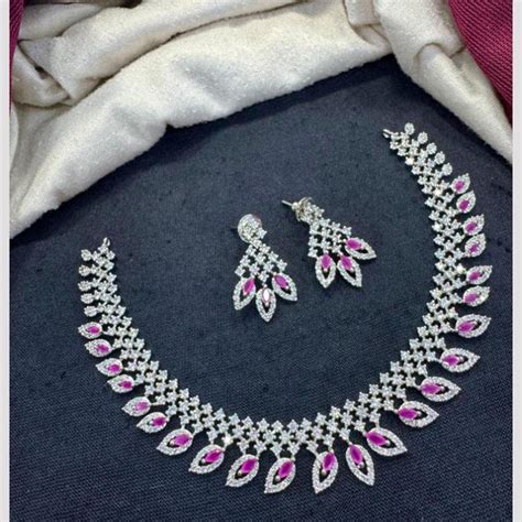 Tanish Art Jewellery Rhodium Plated Glamorous American Diamond Necklac ...