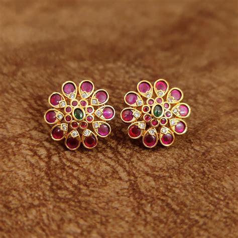 PREMIUM RUBY & EMERALD KEMPU STONE SCREW BACK STUDS – Sanvi Jewels