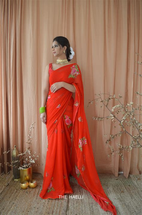 Love At First Sight Red Georgette Saree – The Haelli