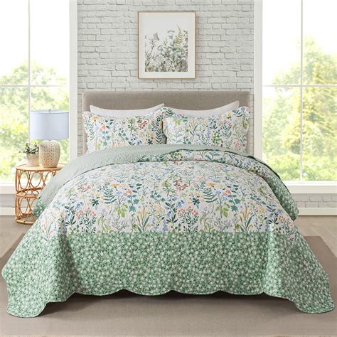 Travan 3-Piece Floral Quilt Super King Quilt Bedding Set, Ultra Soft ...