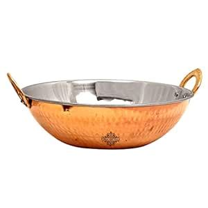 INDIAN ART VILLA Hammered Steel Copper Kadhai Wok Bowl, Serving Dishes ...