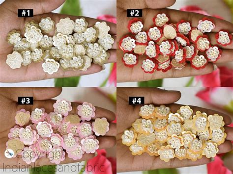 Buy 25 Beaded Flower Shaped Rhinestone Applique Indian Embroidery ...