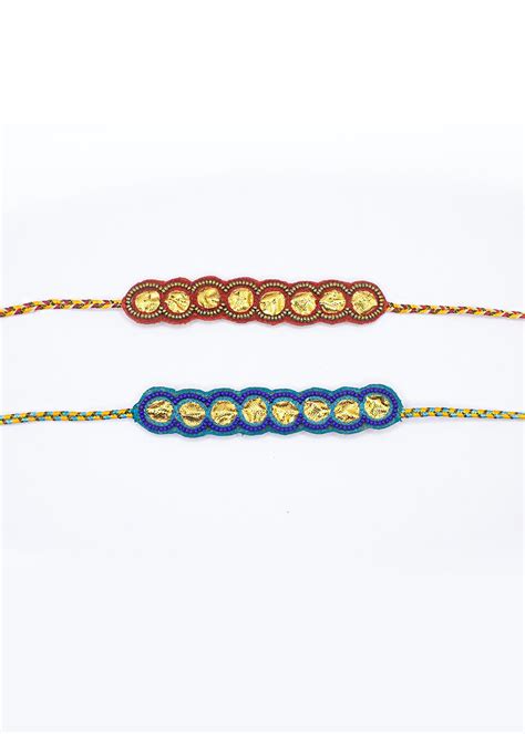 Get Blue And Orange Hand Embroidered Rakhi Combo at ₹ 550 | LBB Shop