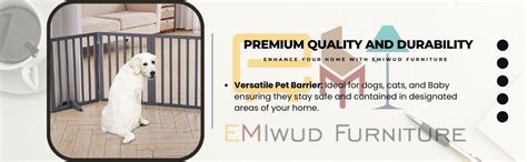 EMIWUD FURNITURE Wooden Freestanding Foldable Dog and Cats Partition ...