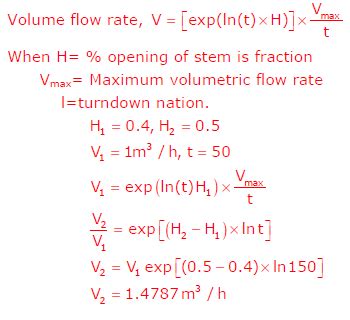 A control valve, with a turndown ratio of 50, follows equal percentage ...