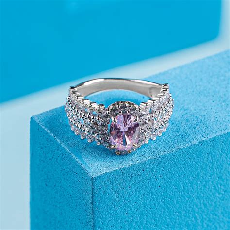 Silver Moissanite Engagement Rounded Pink Gem Ring – Silvish