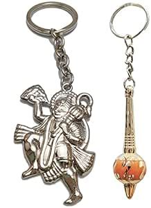 KD COLLECTIONS Hanuman Silver Metal Keychain and Gada Plastic Keychain ...