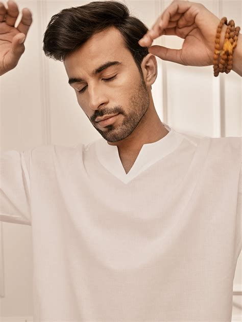 Men's Yoga Kurta Palazzo Cotton in White | VASTRAMAY – vastramay