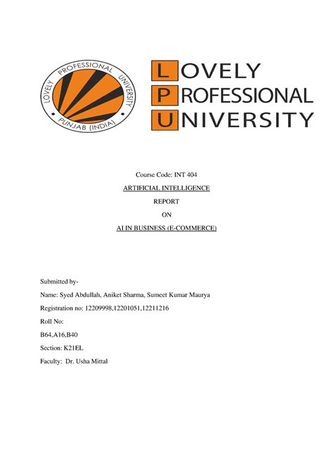 AI Report final - Course Code: INT 404 ARTIFICIAL INTELLIGENCE REPORT ...