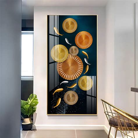 Premium Acrylic Vertical Wall Art: Carp and Lotus Pond – Decor Mantra