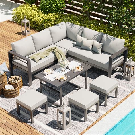 Amazon.com: AECOJOY Aluminum Patio Furniture Set, Modern Metal Outdoor ...