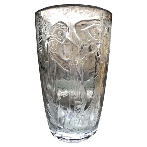 "Art Deco Nudes," Deeply Engraved Glass Vase with Female Nudes, Czech/Bohemian For Sale at 1stDibs
