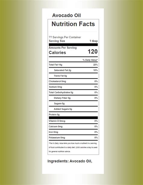 Nutritional Information | Olive Oil Marketplace