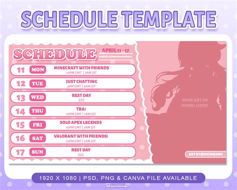 Stream Schedule Template for Twitch & Youtube Streaming / Pink Polka ...