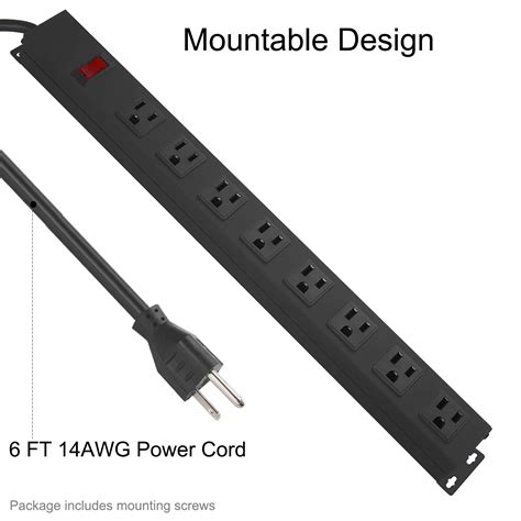 Metal 8 Outlet Mountable Power Strip, Wall Mount Outlet Power Strip ...