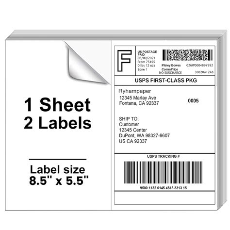 RyhamPaper Shipping Labels, Half Sheet Labels, 8 1/2" x 5 1/2", White ...
