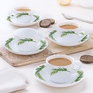 Larah by BOROSIL Crescent Opalware Cup and Saucer Set of 8 pcs | Tea ...
