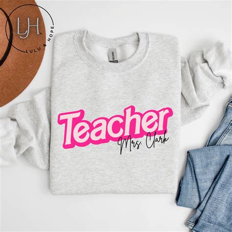 Personalized Teacher Sweatshirt With Name, Pink Sweatshirt, Pink Shirt ...