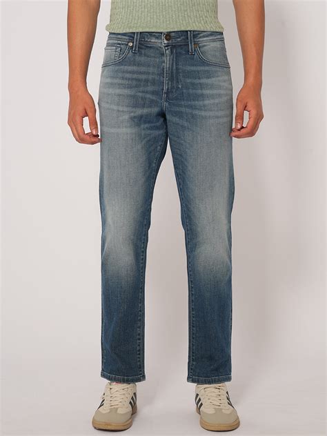 Buy Blue Mid Rise Straight Fit Jeans for Men Online