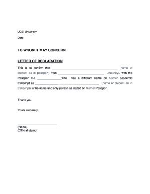 Declaration Letter To Whom It May Concern - Fill and Sign Printable ...