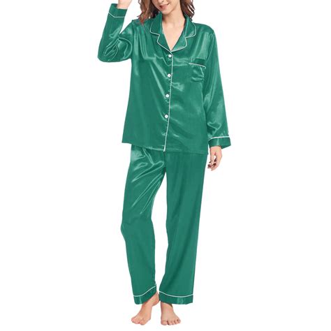 Green Women Pajama Sets Womens Silk Like Pajamas Long Sleeve Set Two ...