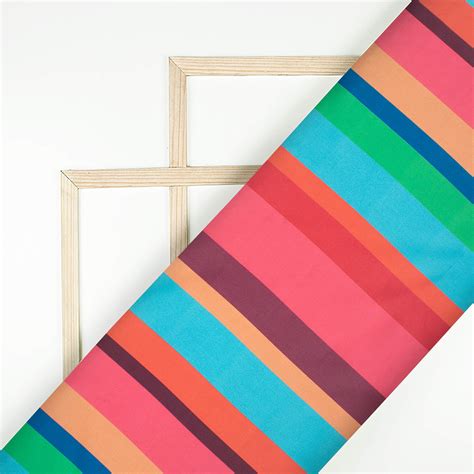 Multi-Color Stripes Pattern Digital Print Japan Satin Fabric – Fabcurate