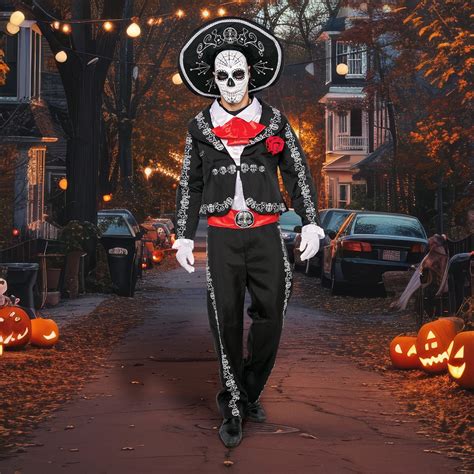 Syncfun Men Day of The Dead Mariachi Senor Costume Set, Dia Muertos Halloween Costume for Adult ...