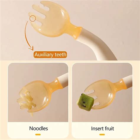 Silicone Feeding Spoon and Fork - Toddlers Self-Feeding Utensil