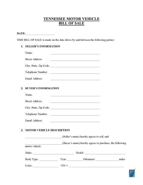 Free Tennessee Bill of Sale Forms (PDF) | FormsPal