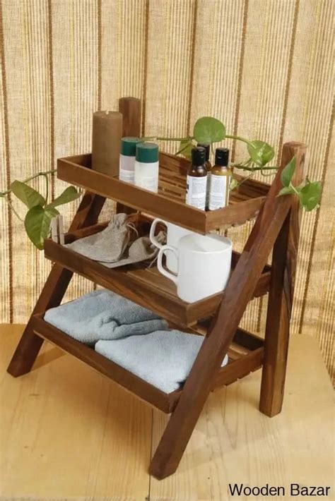Wooden Bazar Solid Sheesham Wood 3 Tier Ladder Shape Book Shelf for ...