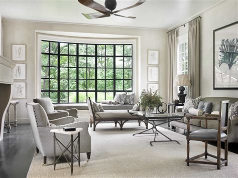 Contemporary Living Room with Large Bay Window and Upholstered ...