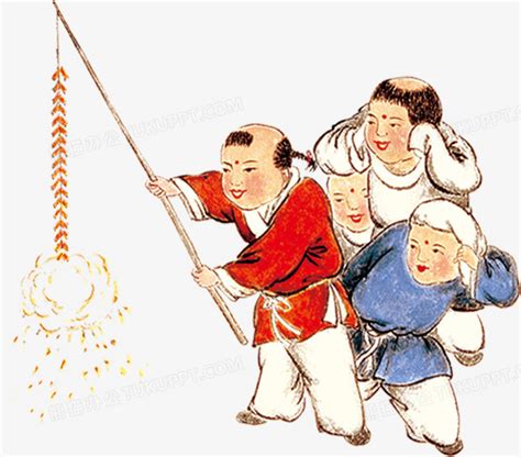 中国过年儿童放鞭炮PNG图片素材下载_过年PNG_熊猫办公