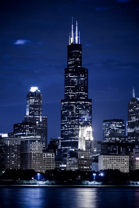 Chicago Skyline At Night Free Stock Photo - Public Domain Pictures