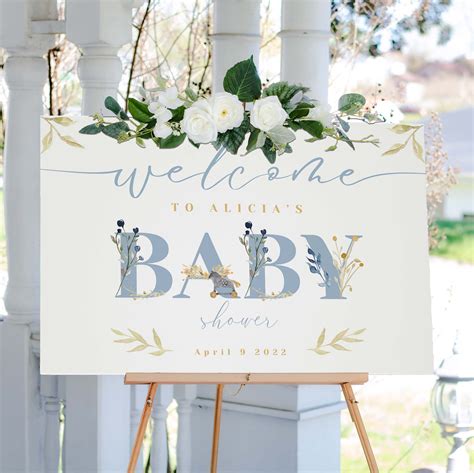 Baby Shower Sign, Baby Boy Shower Welcome Sign, Baby Shower Boys, Blue ...