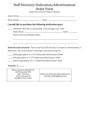 Fillable Online Dedication advertisement Order Form.docx Fax Email ...