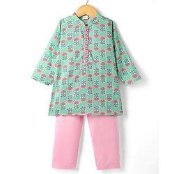 Babyhug Cambric Woven Full Sleeves Kurta Pyjama Set with Floral Print ...