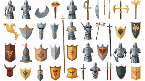 Knight and Weapons Cartoon Vector Collection | Premium AI-generated vector