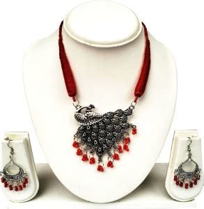 lookat Oxidised Silver Brass Red, Silver Jewellery Set Price in India ...