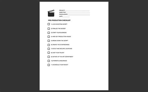 Image result for Pre Production Checklist