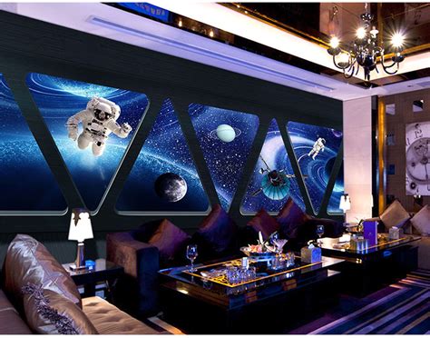 太空飞船ktv装修主题酒店背景墙壁纸星球大战3d宇宙星空网咖-阿里巴巴