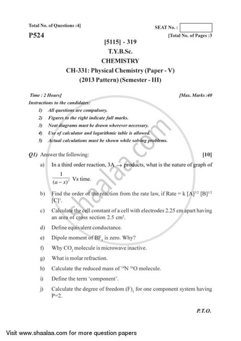 Physical Chemistry 2016-2017 B.Sc Chemistry Semester 5 (TYBSc) 2013 ...