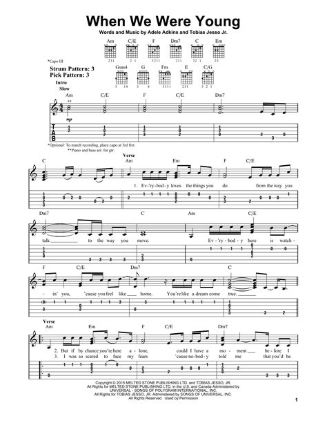 When We Were Young par Adele Partitions pour Tablature Guitare Facile sur Sheet Music Direct