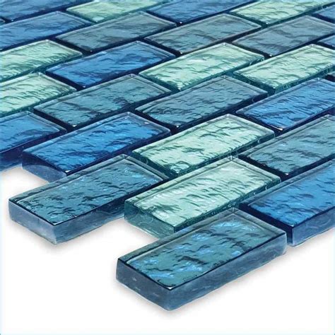 Iridescent Clear Glass Pool Tile Aqua Blend 1 x2'