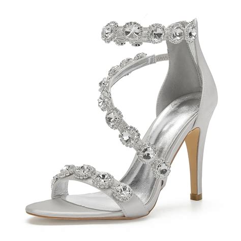 Women's Rhinestone Ankle Strap Stiletto Sandals, Open Toe Dress Heels ...